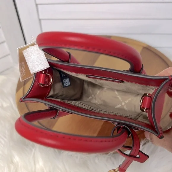 MICHAEL KORS Mercer Extra Small Mini Pebble Leather Crossbody Flame Red NWT